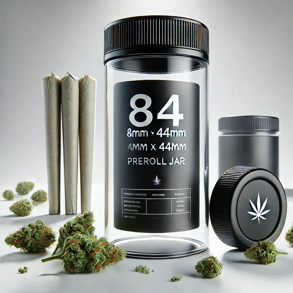 84mm x 44mm Preroll Jar With Black Cap